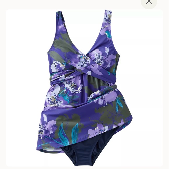 Lands end Wrap Floral V-Neck Purple One-Piece Swim Dress - Picture 4 of 5